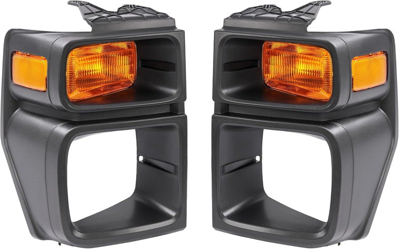 ALMULOO Pair Headlight Bezels w/Turn Signal Light Compatible with 2008-2019 Ford E150 E250 E350 Super Duty Replacement for FO2525103 FO2524103 Headlamp Bezel Trim Kit Yellow Lens Black Bezel LH&RH - Image 5